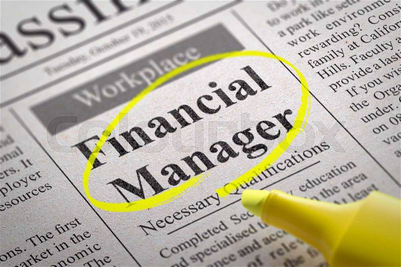 Financial Manager Jobs in Newspaper. Job Search Concept, stock photo