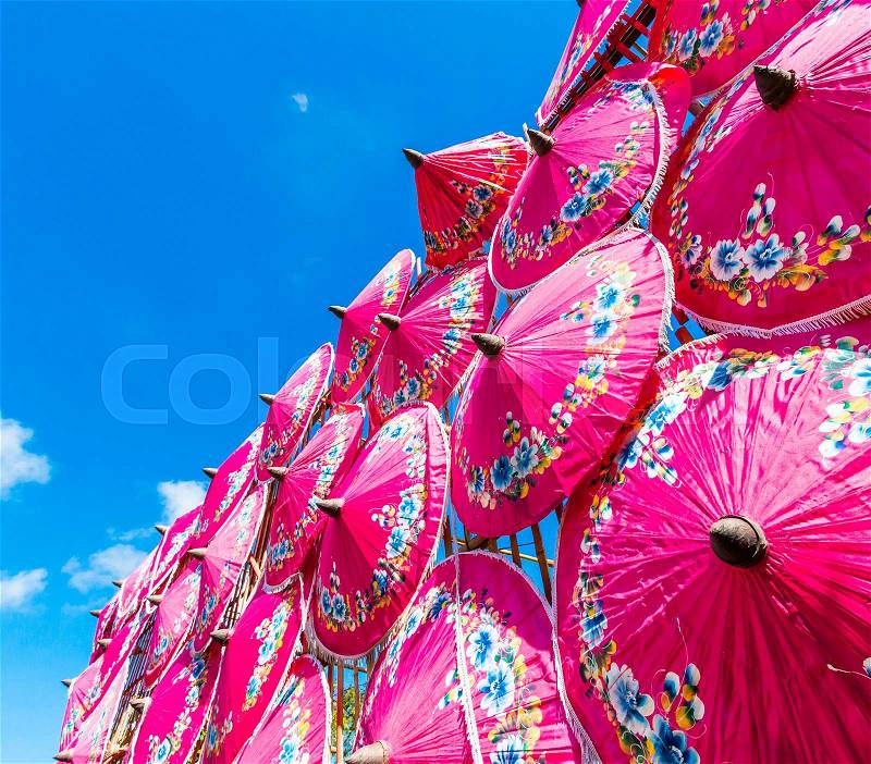 Paper umbrellas Handmade umbrellas of Chiang Mai Asia Thailand, background, stock photo
