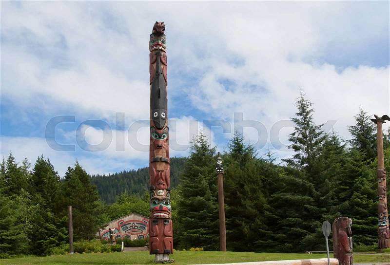 A Native American totem pole , stock photo