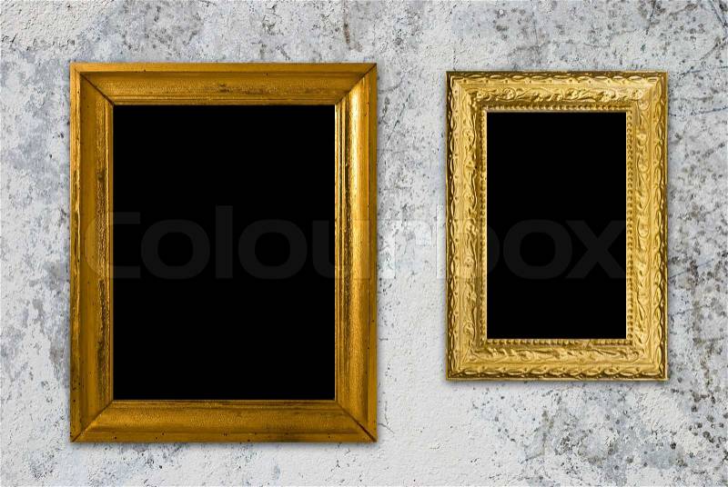 Grunge interior with vintage gold frame, stock photo