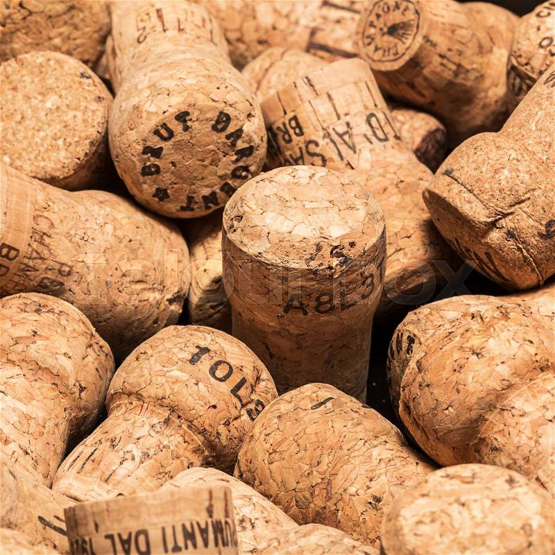A heap of used champagne corks. Taken in Studio with a 5D mark III, stock photo