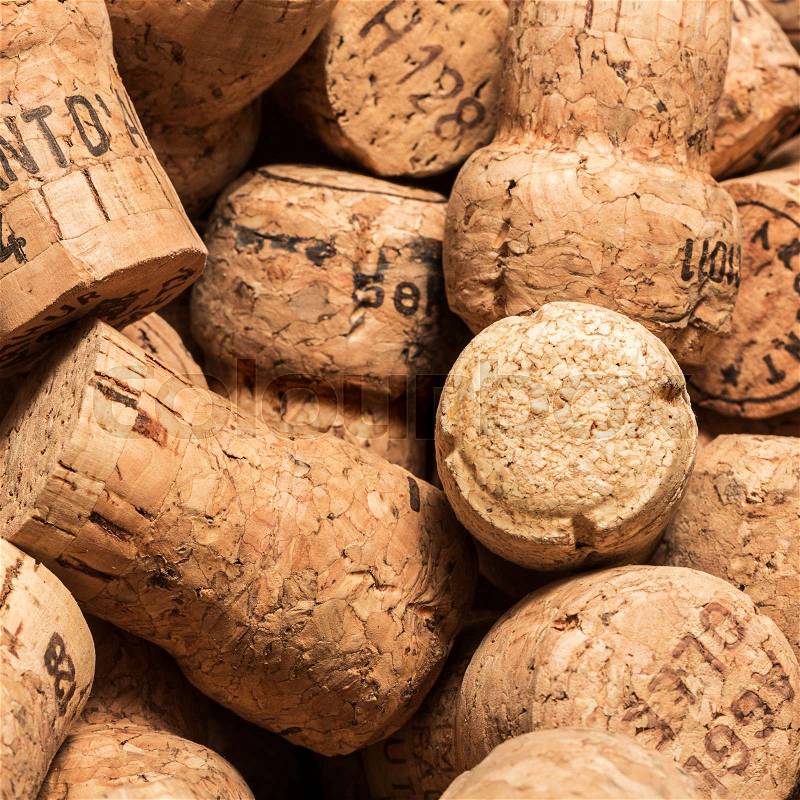 A close-up from different used champagne corks. Taken in Studio with a 5D mark III, stock photo