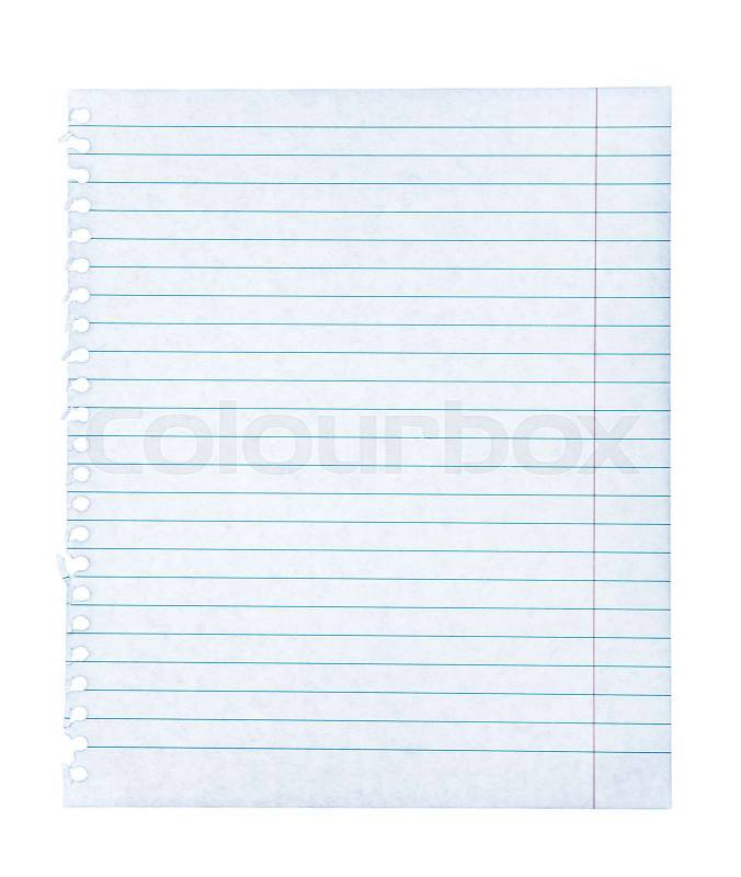 Notebook paper on an isolated white background, stock photo