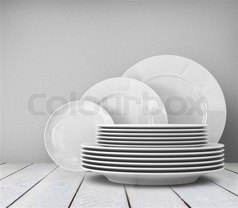 Empty clean plate on white table, stock photo