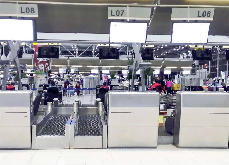 BANGKOK, THAILAND - MARCH 22: Check in counters in Suvarnabhumi international airport, Bangkok, Thailand on March22, 2015, stock photo