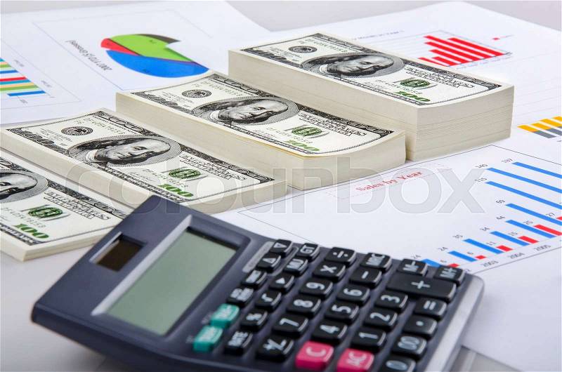 Money of dollars and business chart, stock photo