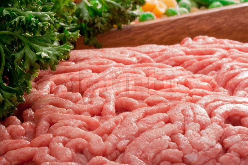 Freshly ground meat for cooking meat delicacies, stock photo