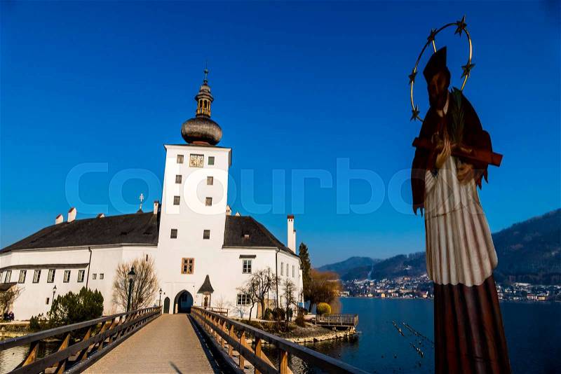 Castle place am traunsee in gmunden. film set for the schlosshotel orth series, stock photo