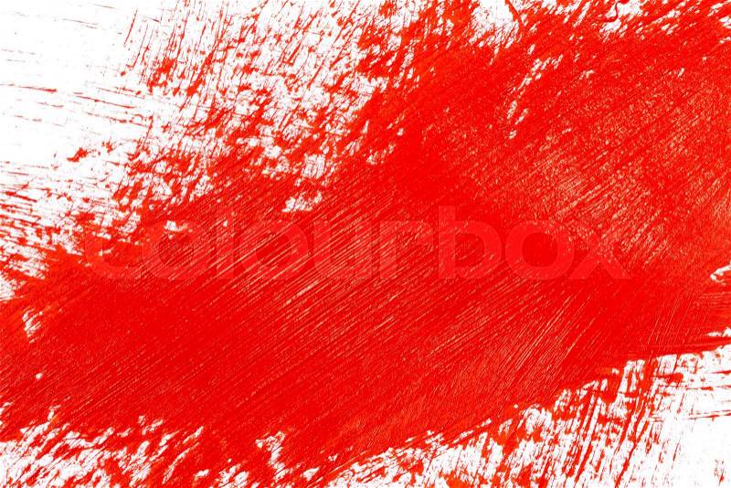 Red stroke of the paint brush on white paper, stock photo