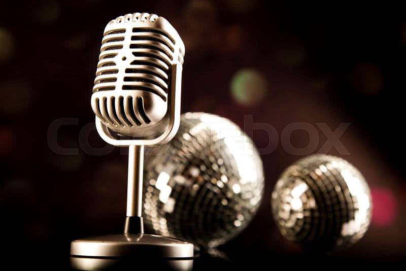 Vintage microphone, music saturated concept, stock photo