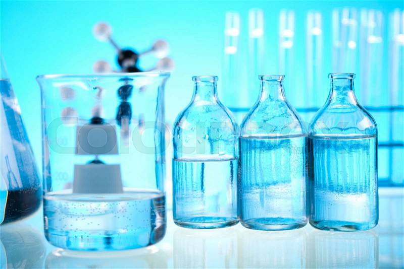 Research and experiments, bright modern chemical concept, stock photo