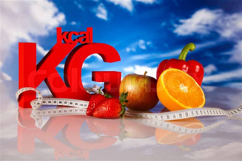Calorie, Kilograms, Sport diet, bright colorful tone concept, stock photo