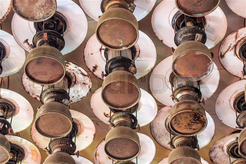 Lit hurricane lamps and lanterns or hurricane lamps, stock photo