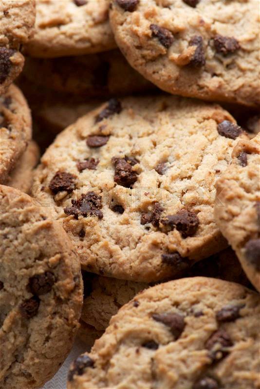 Group of chocolate chips cookies, stock photo