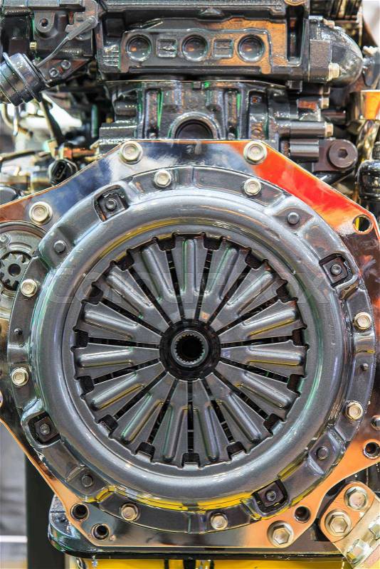 Car engine part and Clutch disc, stock photo