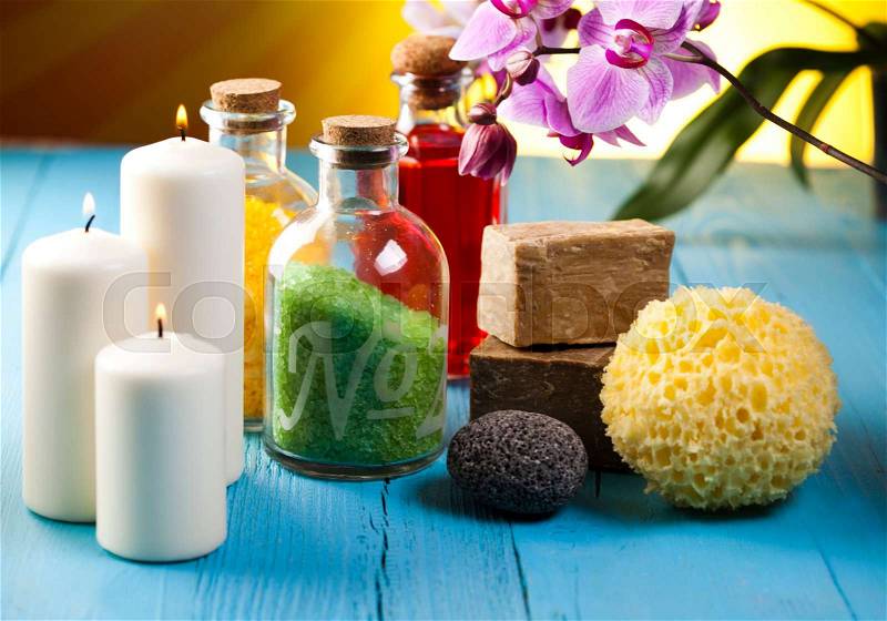Natural bath salt, organic products, Spa, stock photo