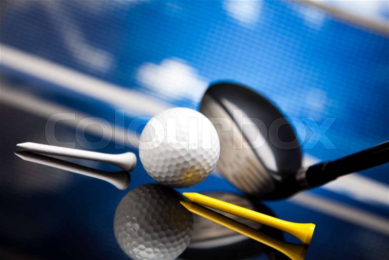 Golf equipment, vivid colorful theme, stock photo