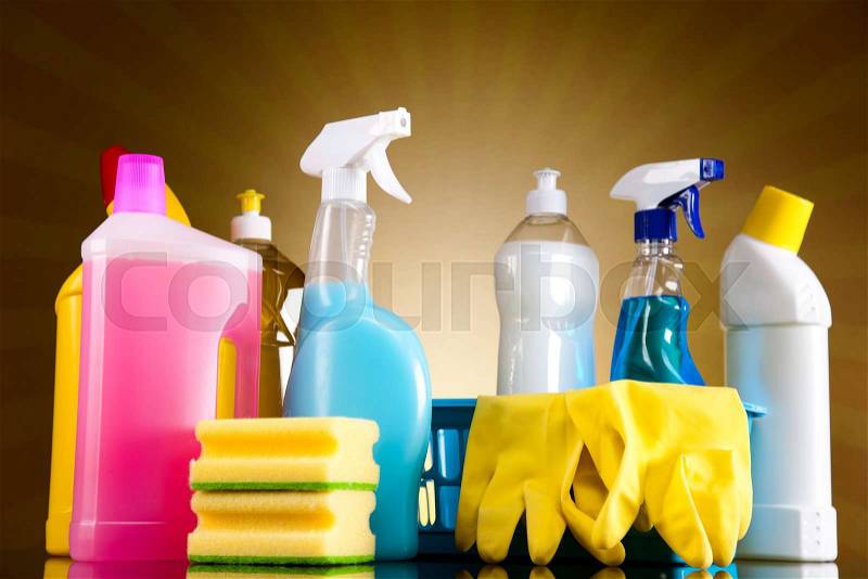 Cleaning, home work colorful theme, stock photo