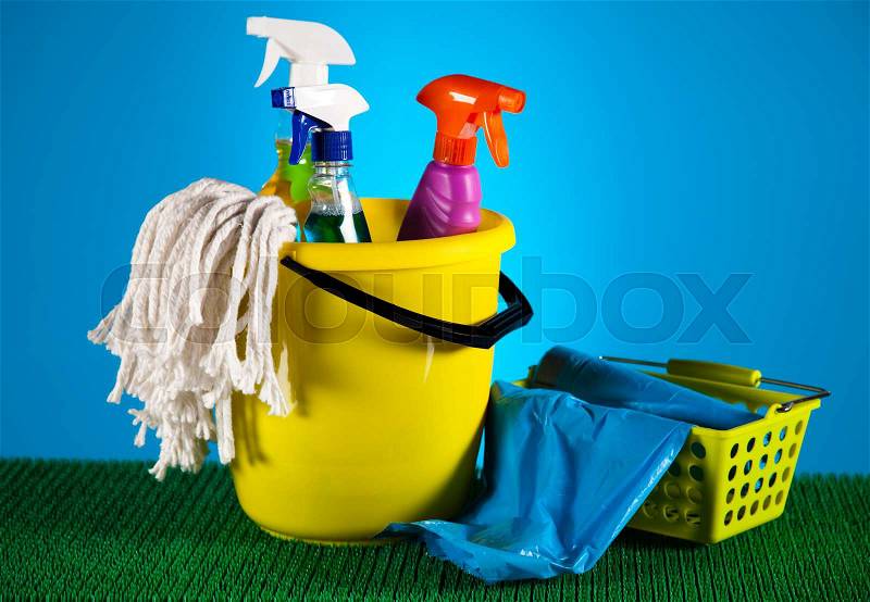 Cleaning Equipment, home work colorful theme, stock photo