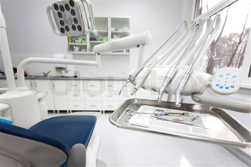 Dental clinic interior, bright colorful tone concept, stock photo