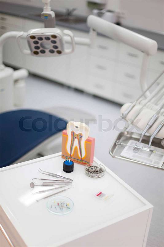 Dentist office, equipment, bright colorful tone concept, stock photo