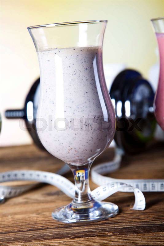 Milk shakes, sport and fitness, stock photo