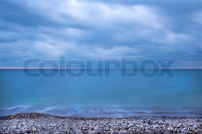Montenegro coast of the Adriatic sea before the storm at the sunset in winter, stock photo