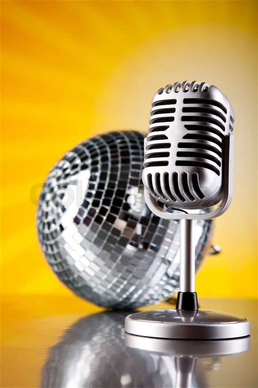 Retro style microphone, Music background, music saturated concept, stock photo