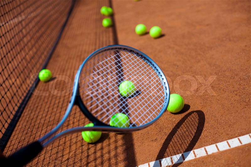 Sport, Tennis racket and balls, stock photo