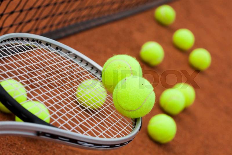 Sport, Tennis racket and balls, stock photo
