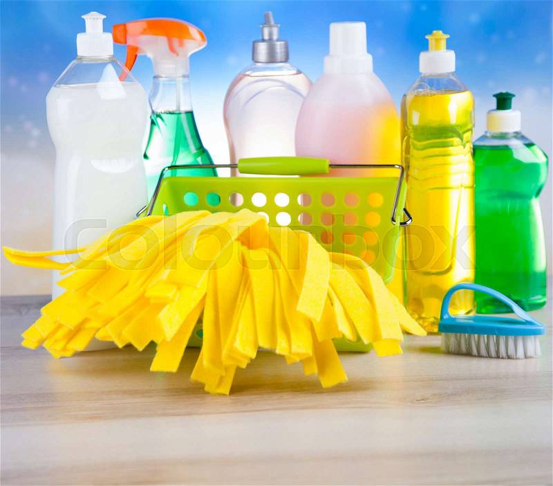 Cleaning, home work colorful theme, stock photo