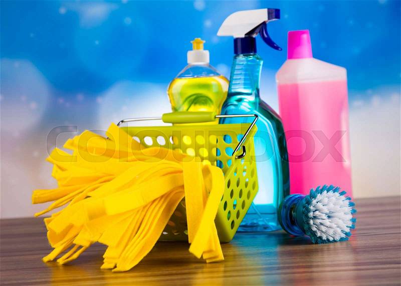 Variety of cleaning products,home work, stock photo