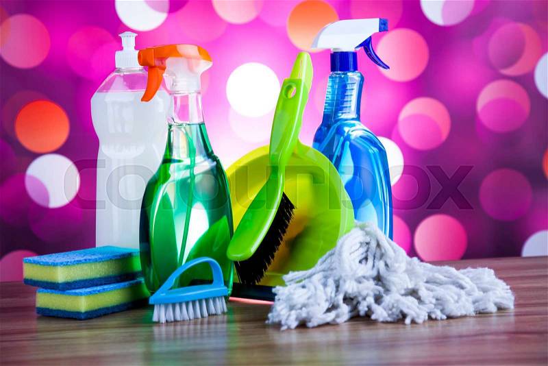 Cleaning Equipment, home work colorful theme, stock photo