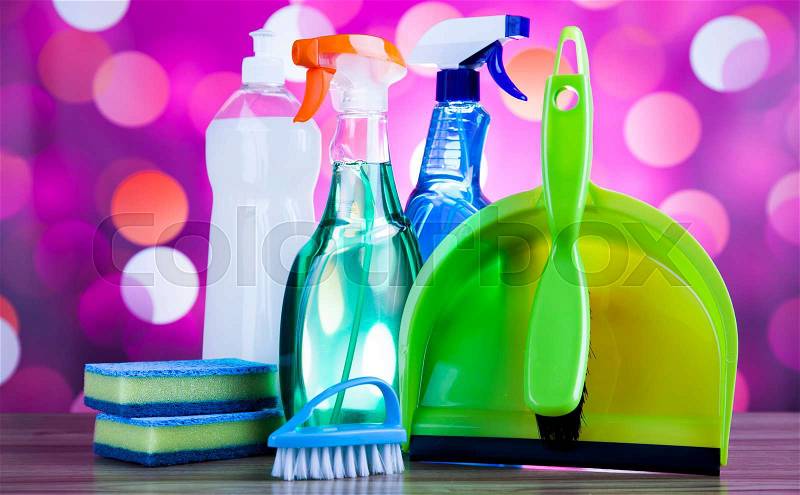 Variety of cleaning products,home work, stock photo