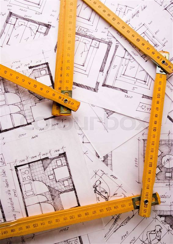 House blueprints close up, natural colorful tone, stock photo