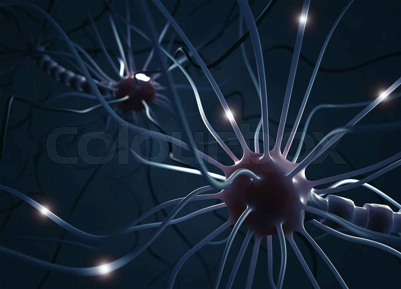 Interconnected neurons transferring information with electrical pulses, stock photo
