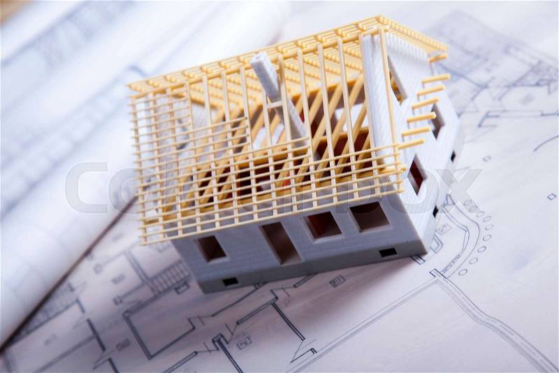 Architecture model and plans, natural colorful tone, stock photo