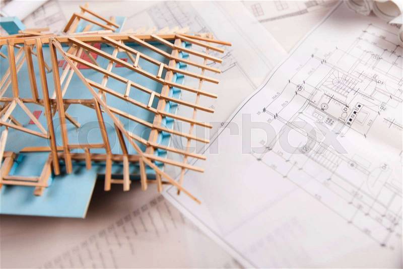 House on architecture plans, natural colorful tone, stock photo