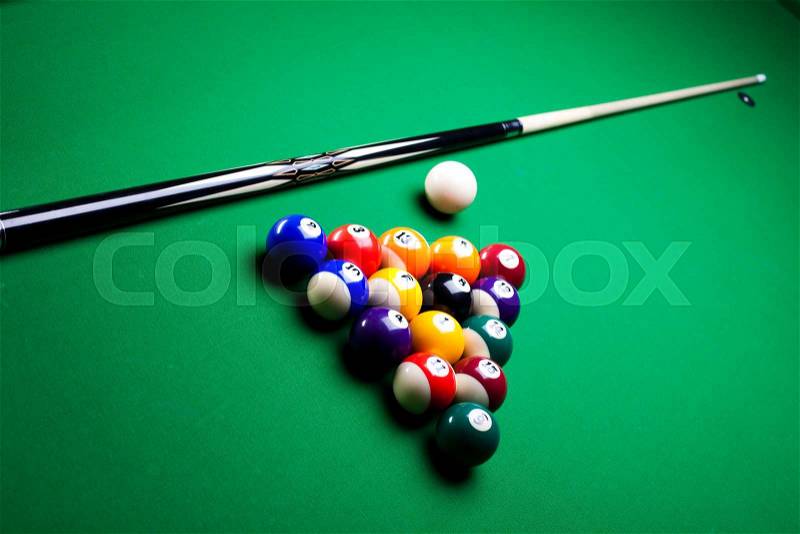 Billiard game, vivid colors, natural tone, stock photo