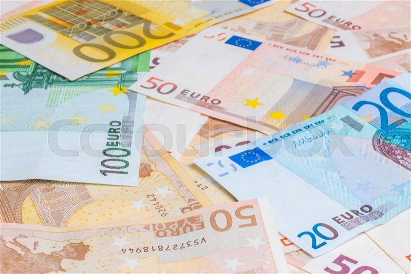 Closeup of different value euro banknotes background, stock photo