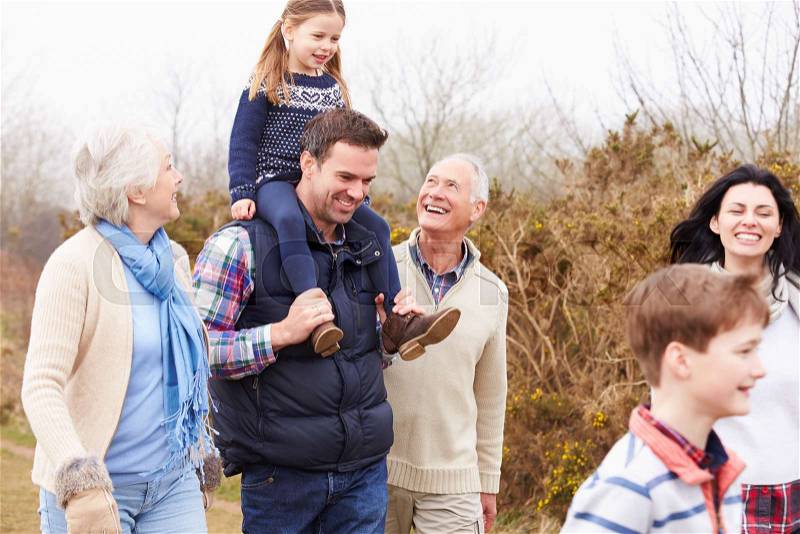Multi Generation Family On Countryside Walk, stock photo