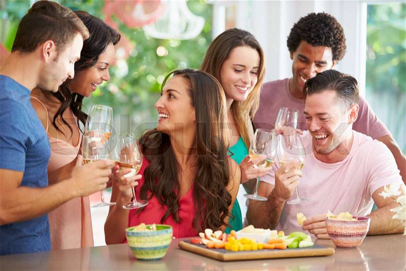 Group Of Friends Enjoying Drinks Party At Home, stock photo