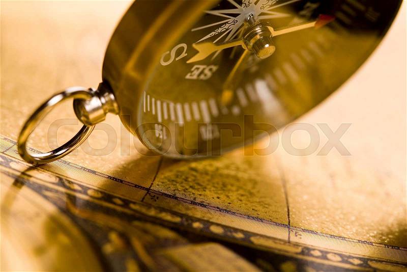 Navigation earth, Compass, ambient light travel theme, stock photo