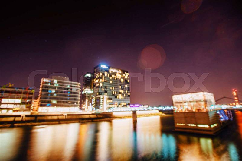 Night Dusseldorf.Germany. Natural blurred background. Soft light effect, stock photo