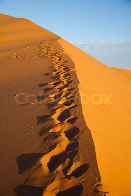 Dunes in Moroccan Sahara, colorful vibrant travel theme, stock photo