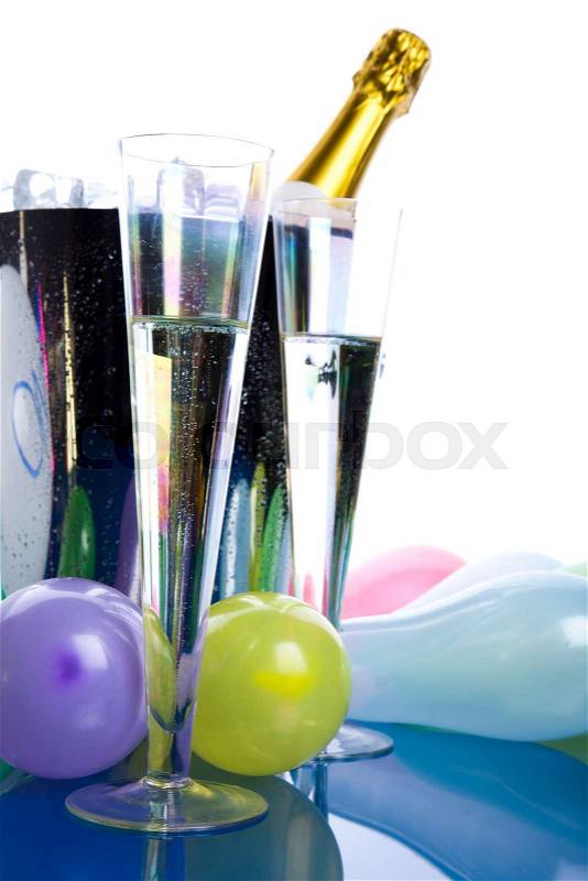 Party with champagne, bright colorful vivid theme, stock photo