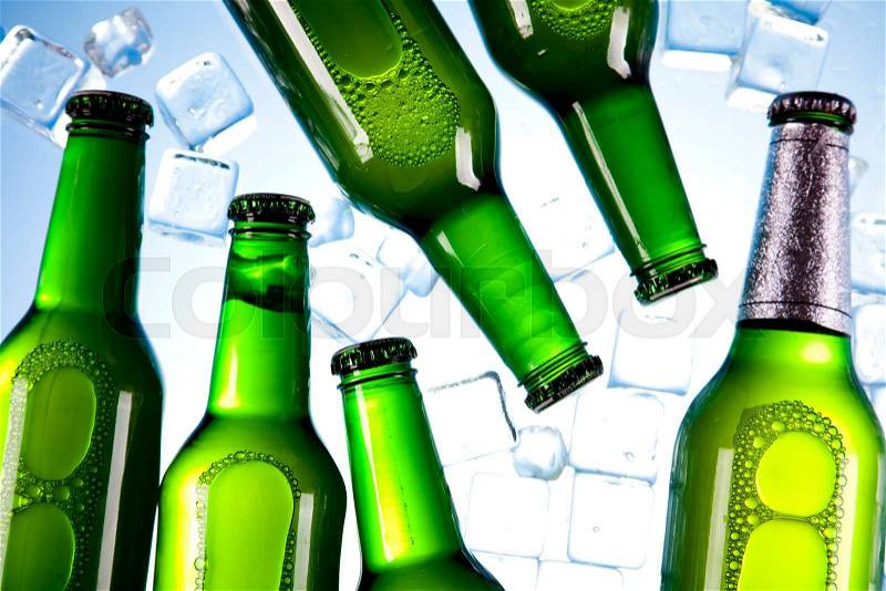 Bottle of beer, bright vibrant alcohol theme, stock photo