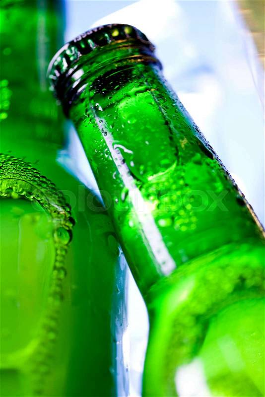 Bottles Of Beer, bright vibrant alcohol theme, stock photo