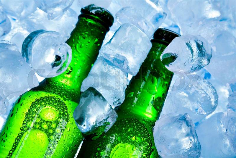 Beer is in ice, bright vibrant alcohol theme, stock photo