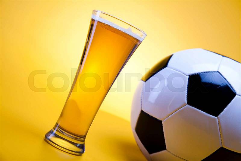 Beer collection, football, bright vibrant alcohol theme, stock photo
